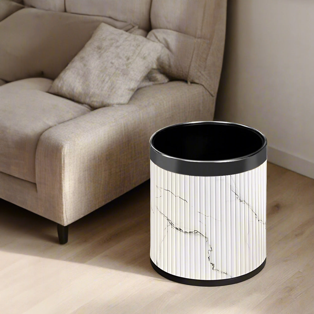 Columns Waste Bin 10L - White Marble & Dark Steel