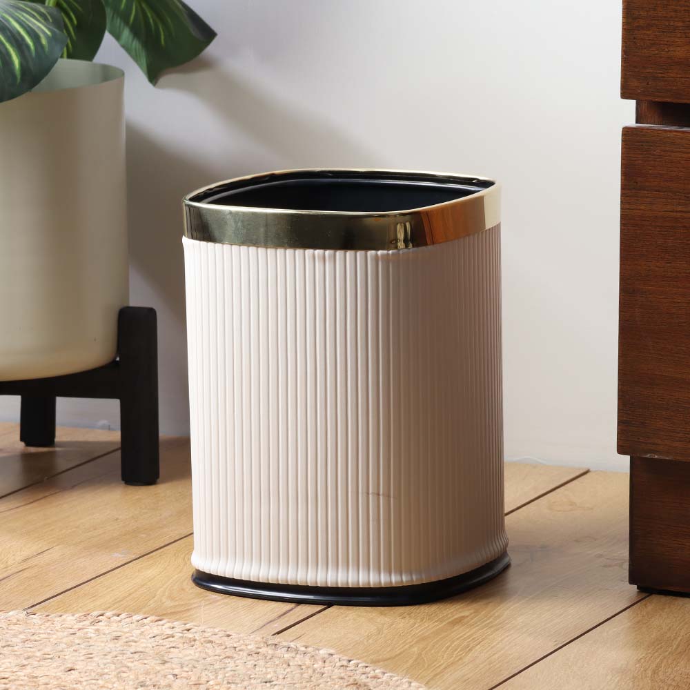 Columns Sqround Waste Bin 12L - Ivory & Gold