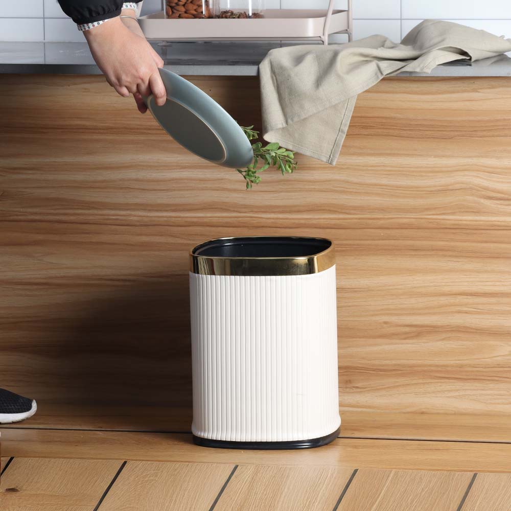 Columns Sqround Waste Bin - Ivory & Gold
