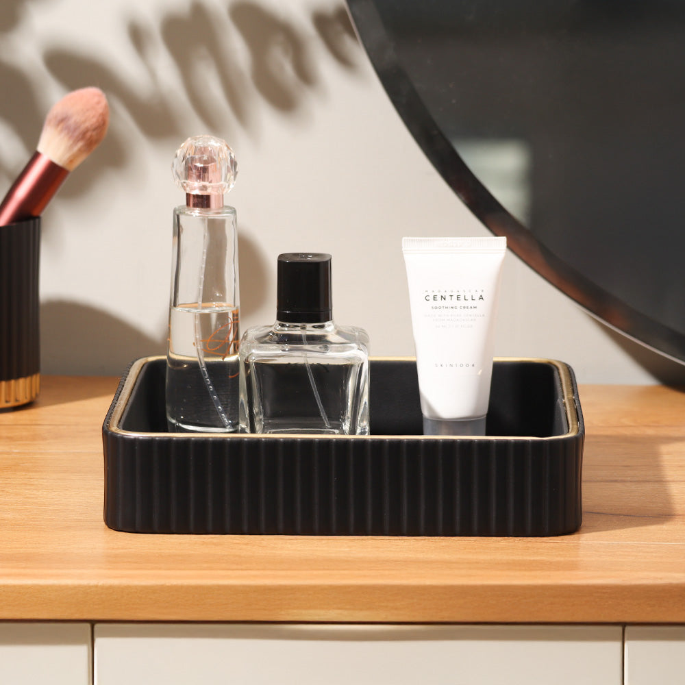 Columns Square Leather Valet Tray - Black