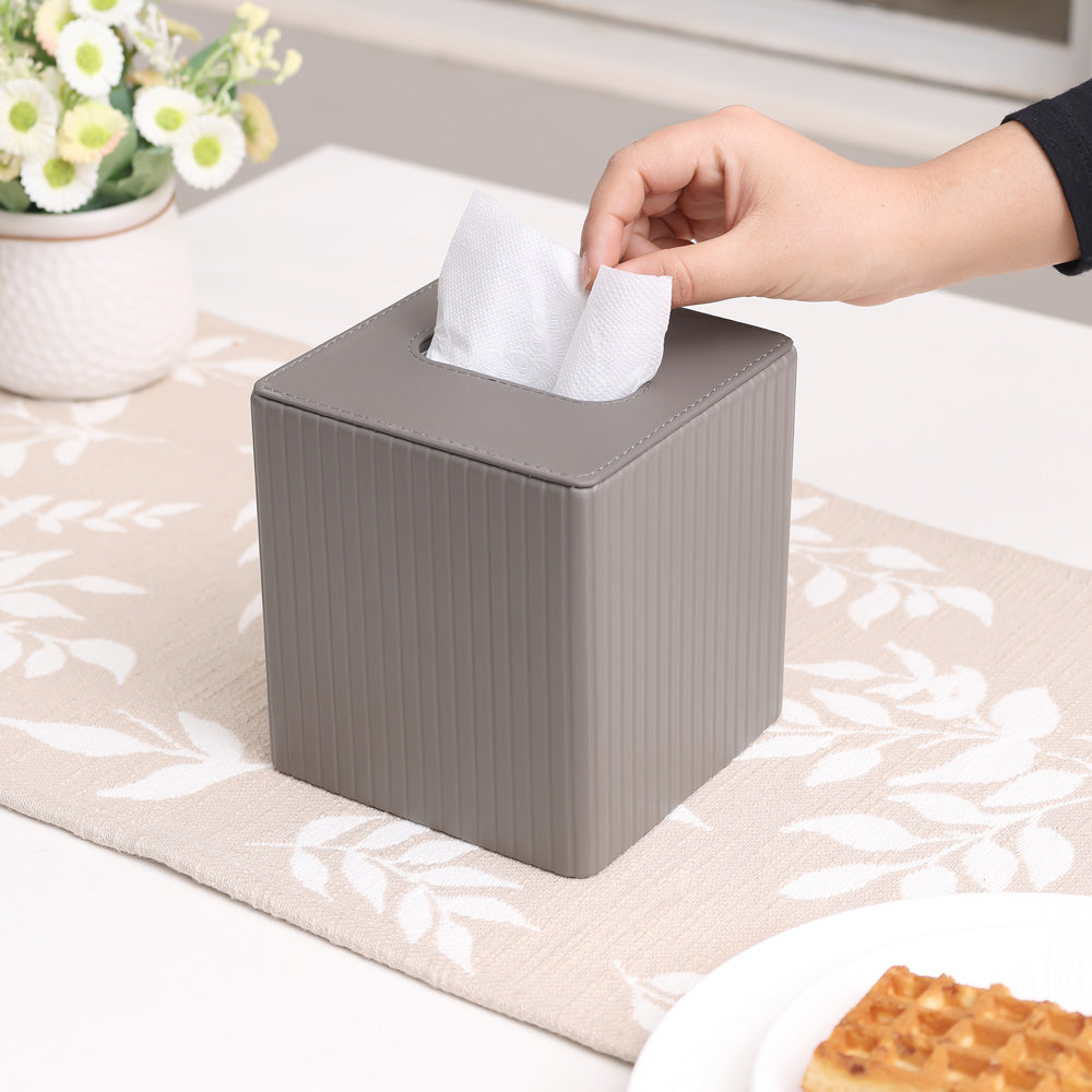 Columns Square Tissue Box Holder - Dark Grey