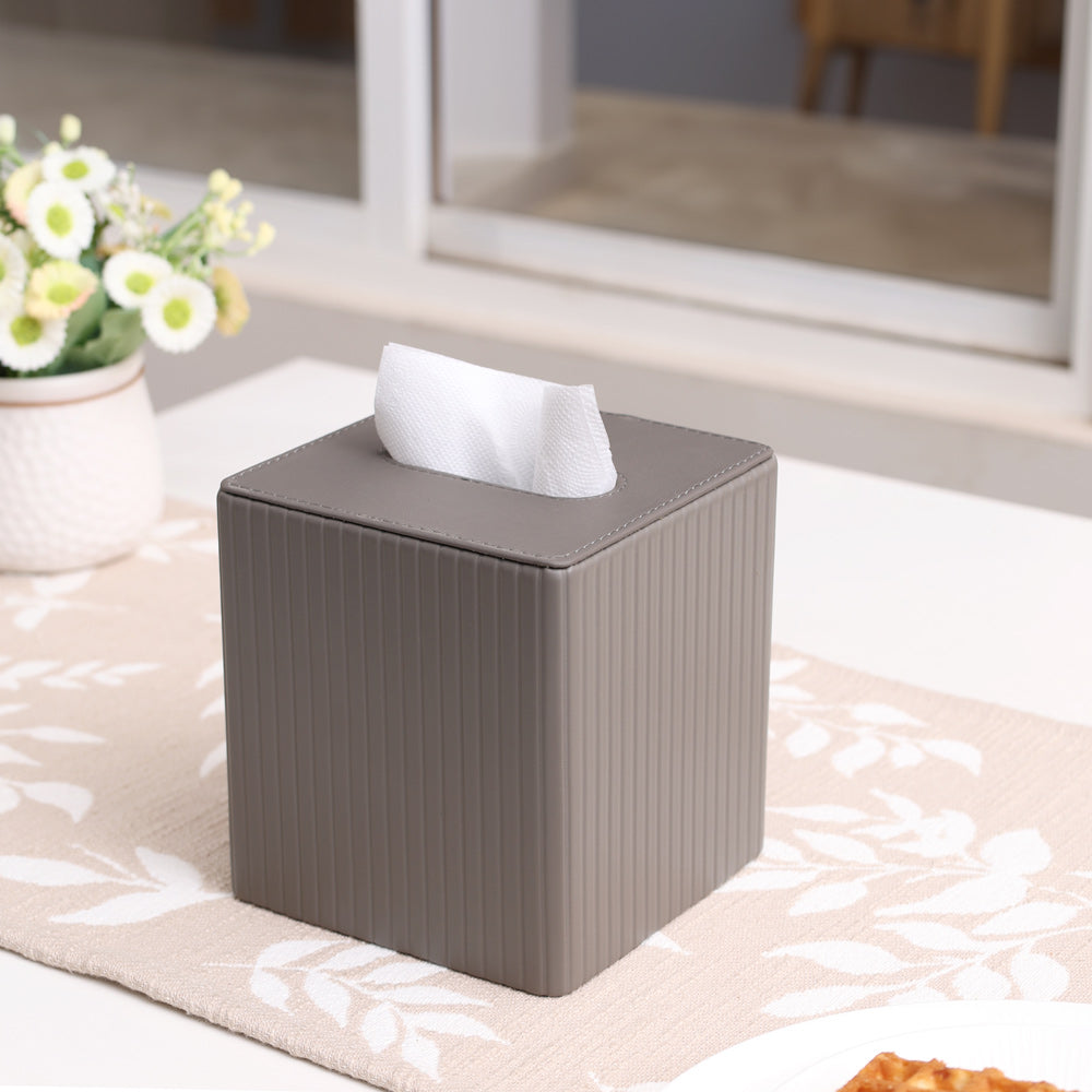 Columns Square Tissue Box Holder - Dark Grey