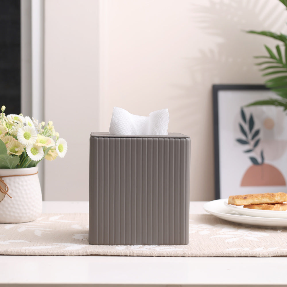 Columns Square Tissue Box Holder - Dark Grey
