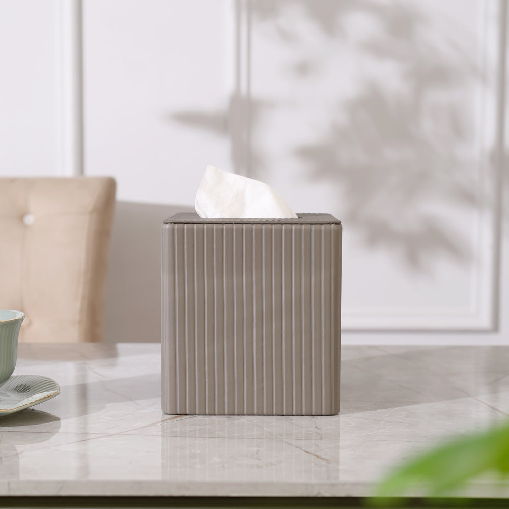 Columns Square Tissue Box Holder - Dark Grey