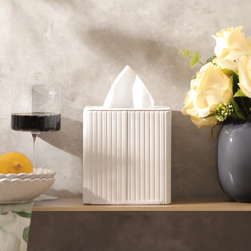 Columns Square Tissue Box Holder - Ivory