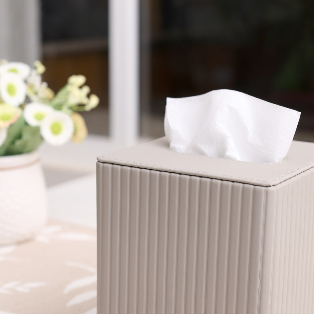 Columns Square Tissue Box Holder - Light Grey