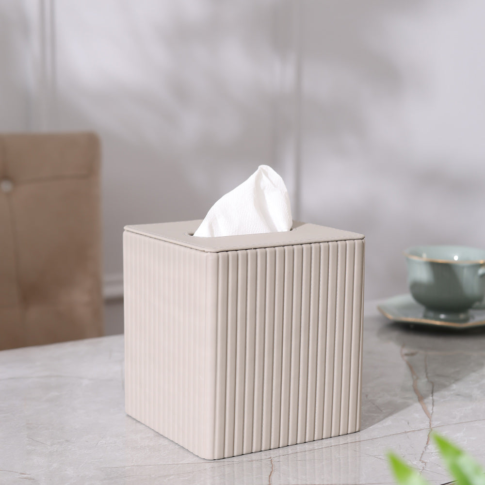 Columns Square Tissue Box Holder - Light Grey