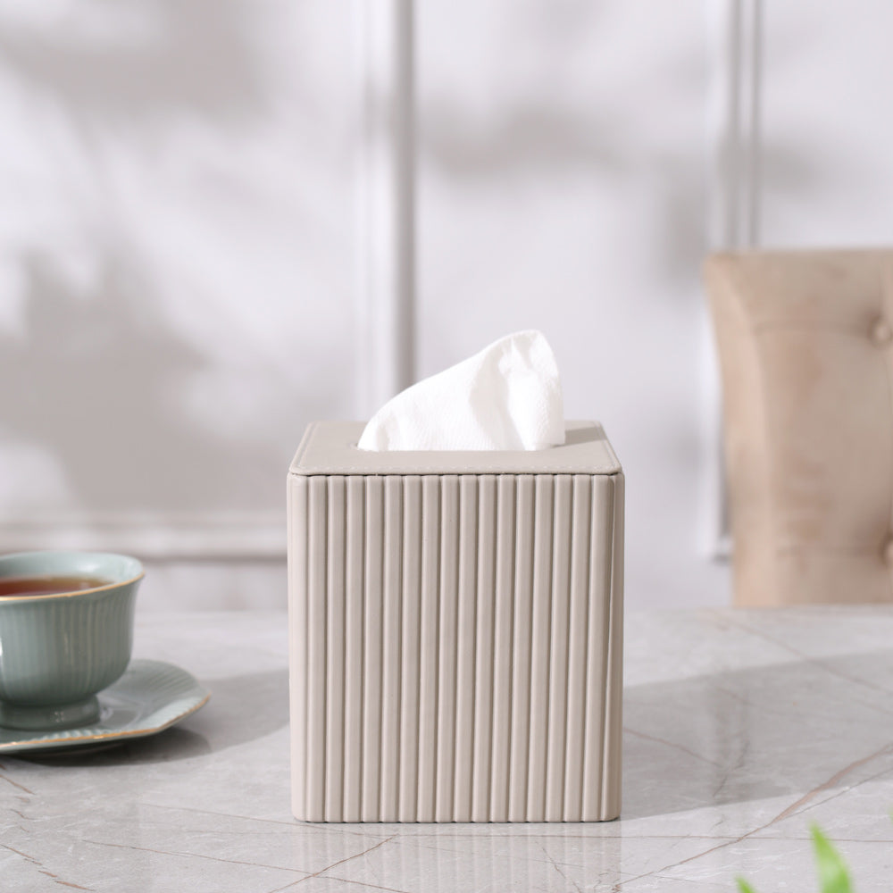 Columns Square Tissue Box Holder - Light Grey