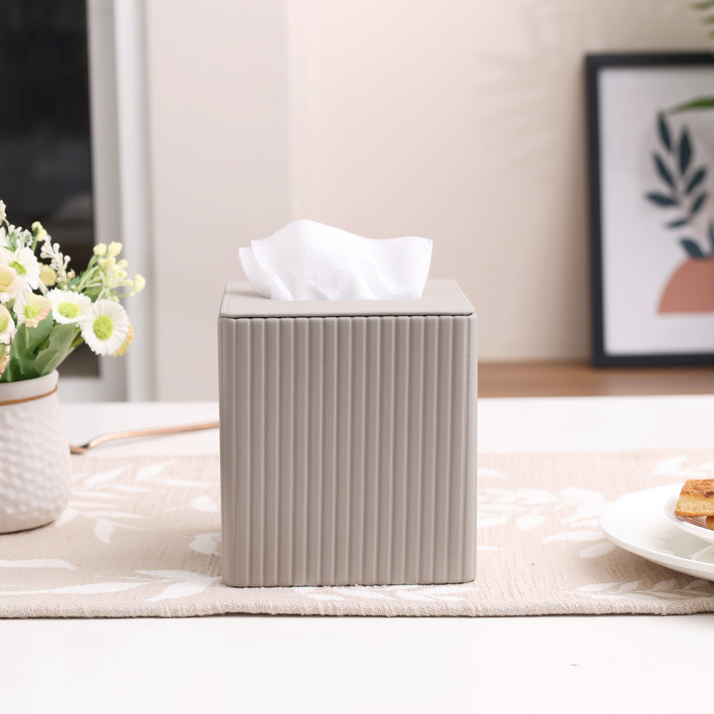 Columns Square Tissue Box Holder - Light Grey