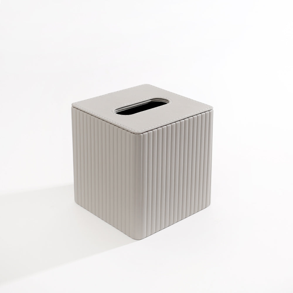 Columns Square Tissue Box Holder - Light Grey