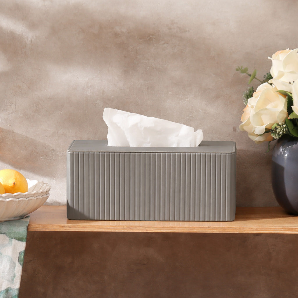 Columns Tissue Box Holder - Light Grey