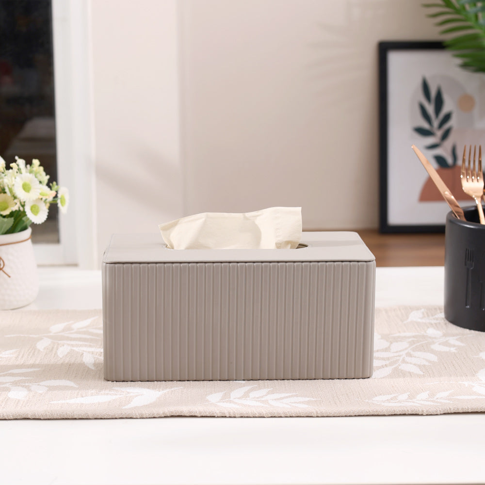 Columns Tissue Box Holder - Light Grey