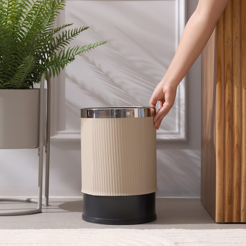 Columns Waste Bin 10L - Taupe & Steel