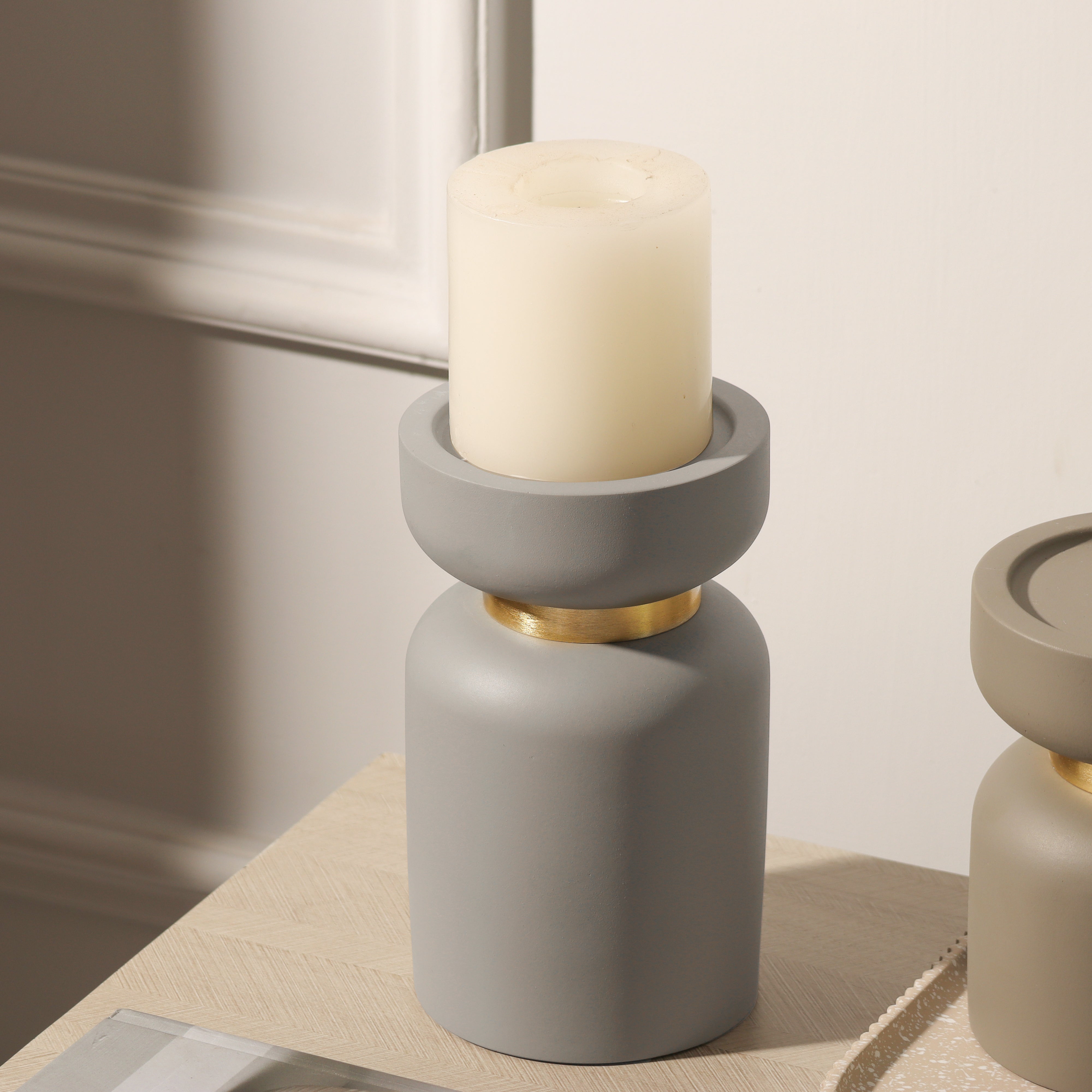 Concrete Candle Stand Large - Stone Grey