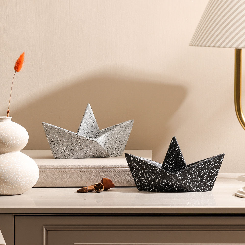 Concrete Boat Decorative Sculpture Large - Speckled Grey