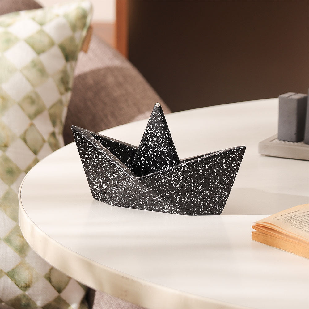 Concrete Boat Decorative Sculpture Large - Speckled Black
