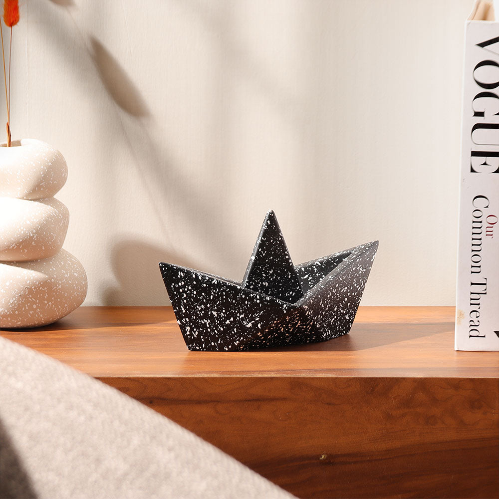 Concrete Boat Decorative Sculpture Large - Speckled Black