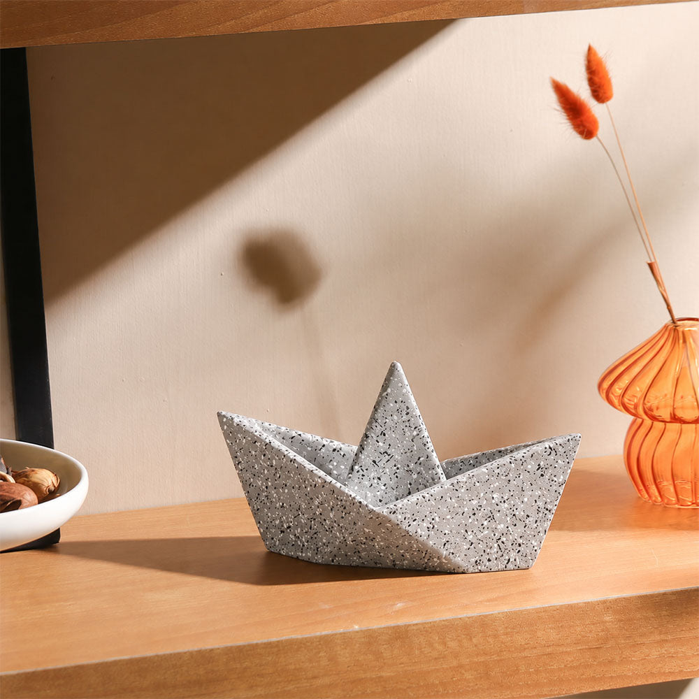 Concrete Boat Decorative Sculpture Large - Speckled Grey