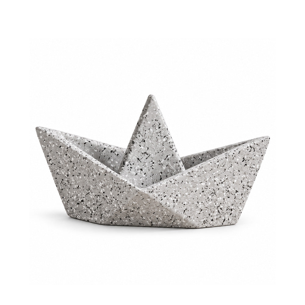 Concrete Boat Decorative Sculpture Large - Speckled Grey