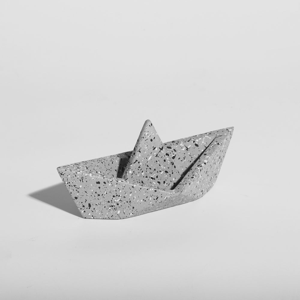 Concrete Boat Decorative Sculpture Medium - Speckled Grey