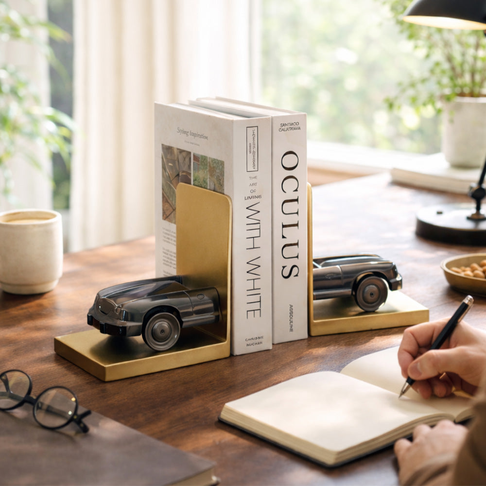 Convertible Metal Bookends, Set of 2 - Grey Gold