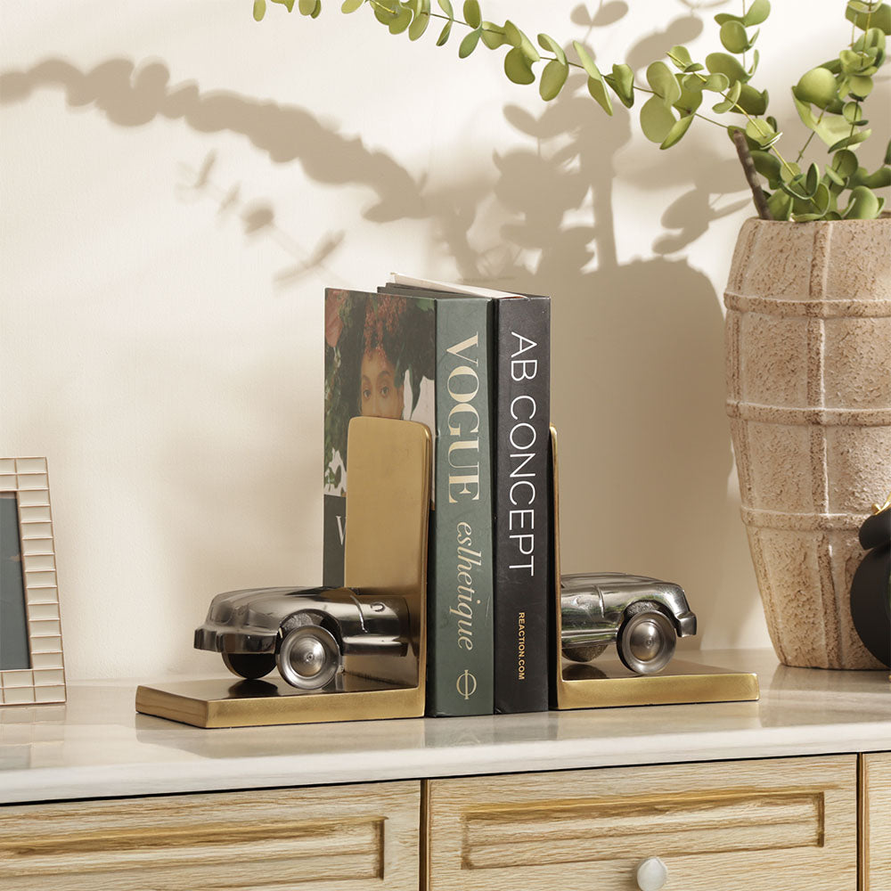 Convertible Metal Bookends, Set of 2 - Grey Gold