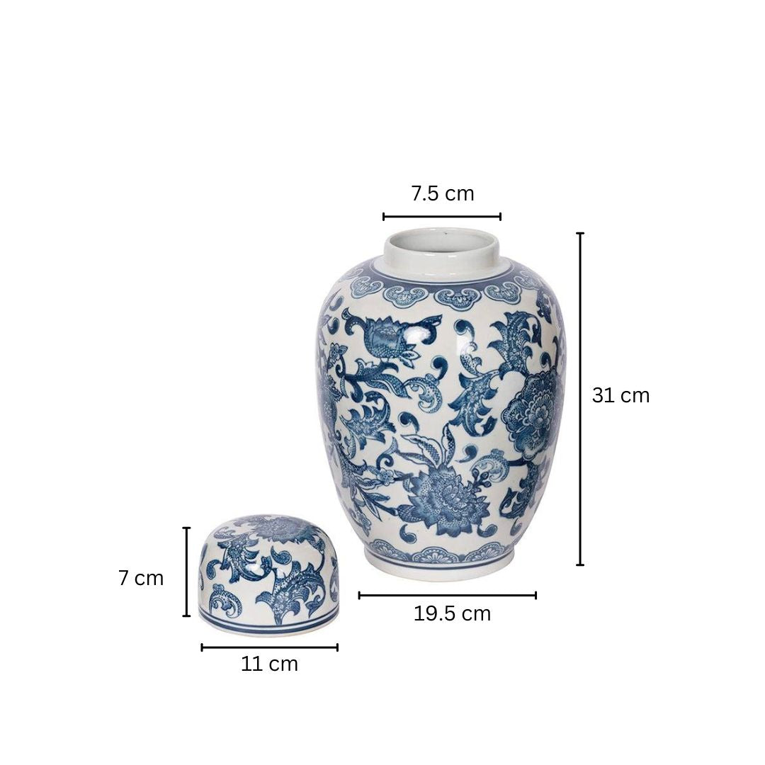 Chantilly Ginger Jar With Lid Medium - Blue Flowers