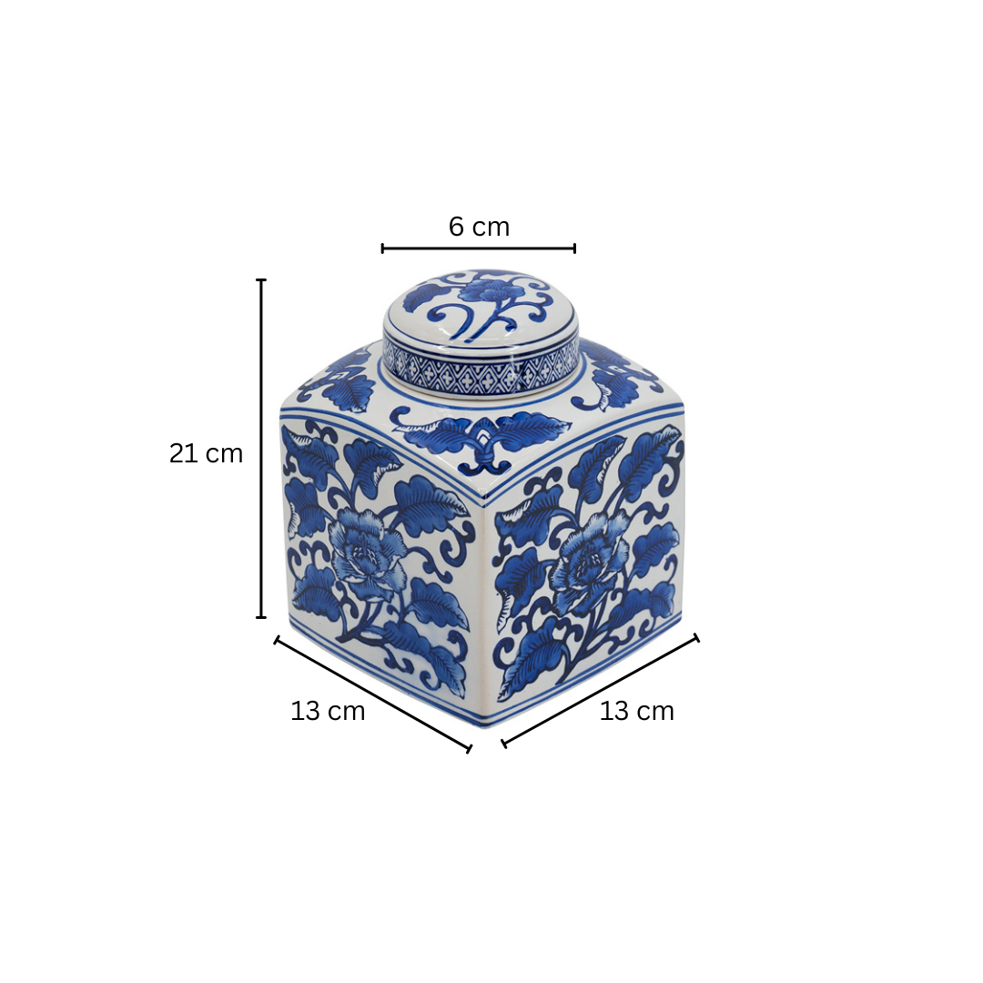 Chantilly Tea Jar With Lid Square - Blue Flowers