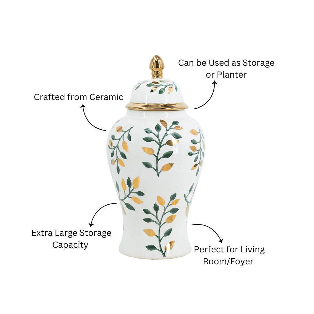 Chantilly Ginger Jar With Lid XL - Ash Leaves