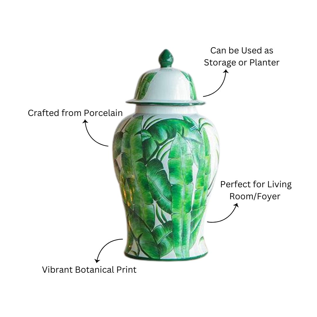 Chantilly Ginger Jar With Lid XL - Green Leaves