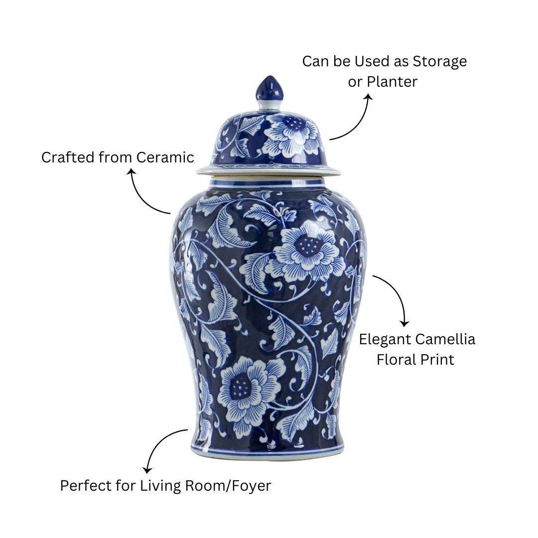 Chantilly Ginger Jar With Lid XL - Midnight Camellia