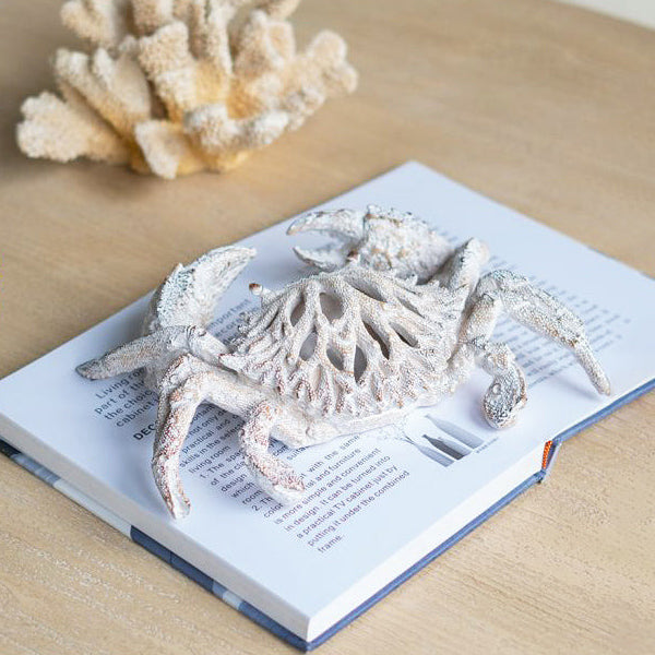 Coral Crab Sculpture Medium - Vintage White