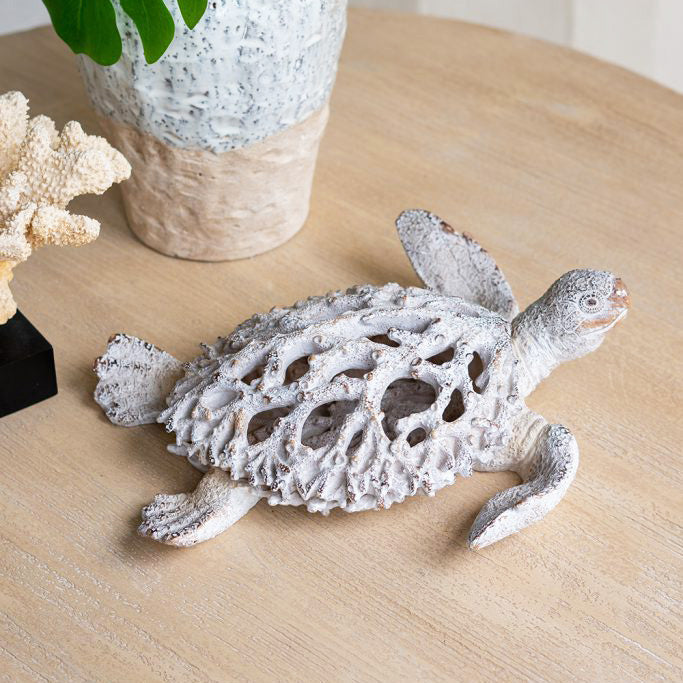 Coral Turtle Sculpture Large - Vintage White