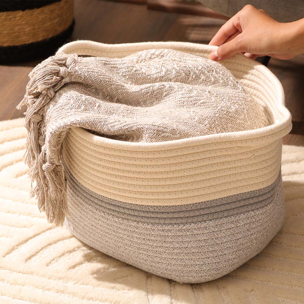Cotton Round Storage Basket - Cream Grey