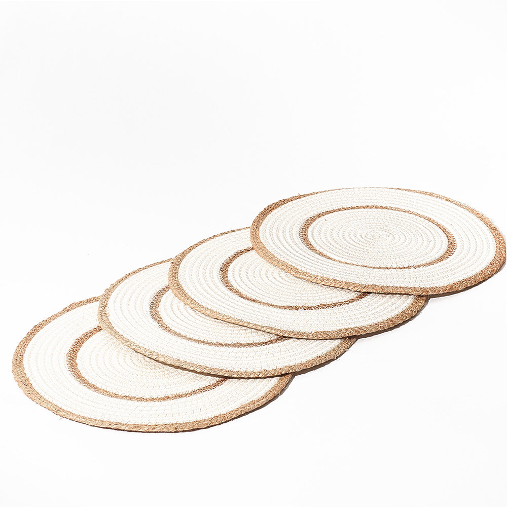 Cotton & Jute Round Placemats, Set of 4 - Natural Cream