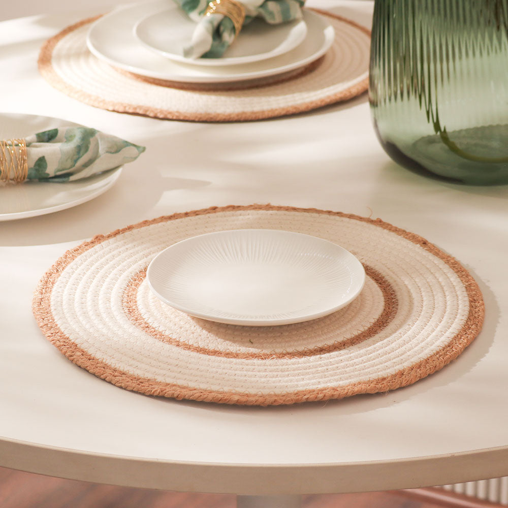 Cotton & Jute Round Placemats, Set of 4 - Natural Cream