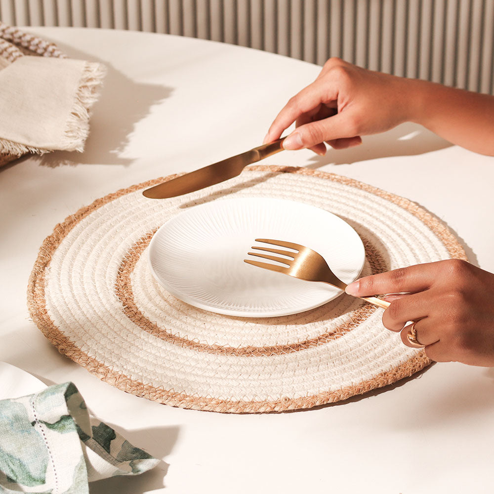 Cotton & Jute Round Placemats, Set of 4 - Natural Cream