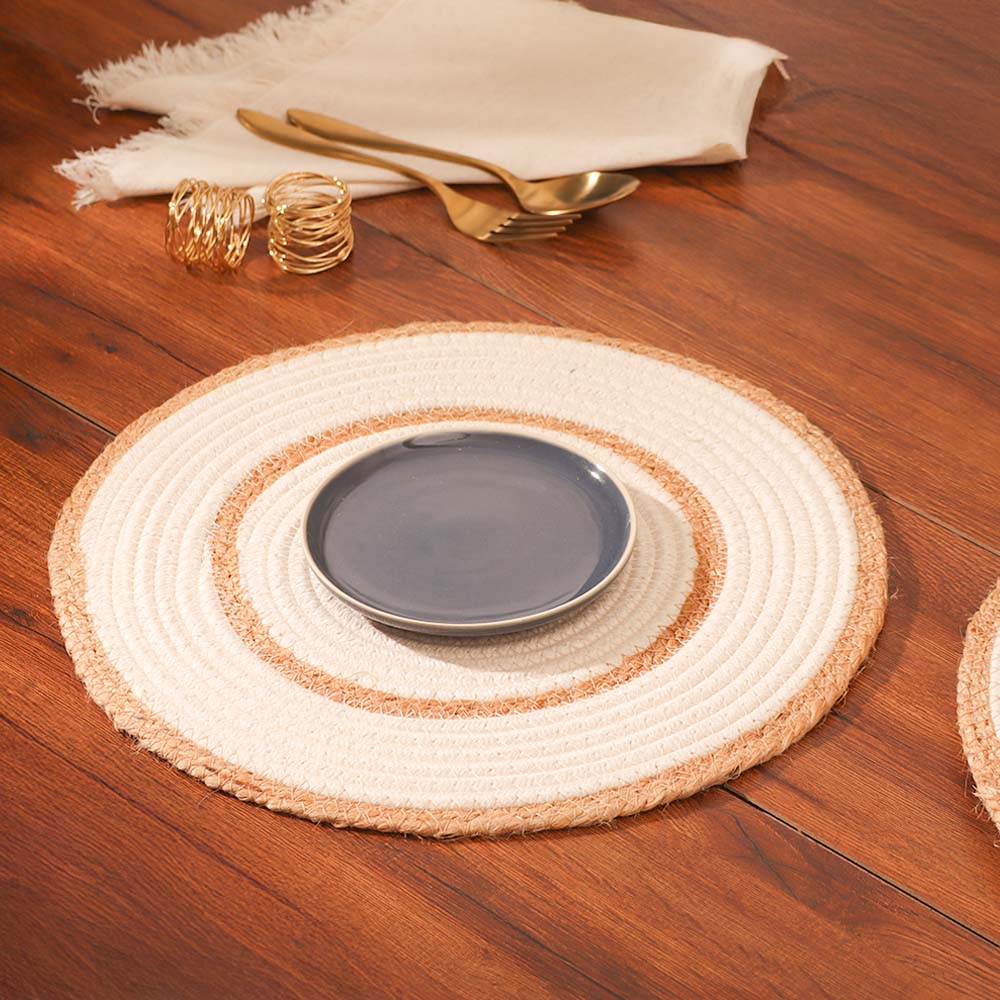 Cotton & Jute Round Placemats, Set of 4 - Natural Cream