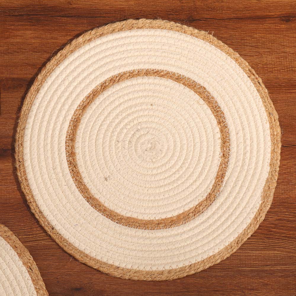 Cotton & Jute Round Placemats, Set of 4 - Natural Cream