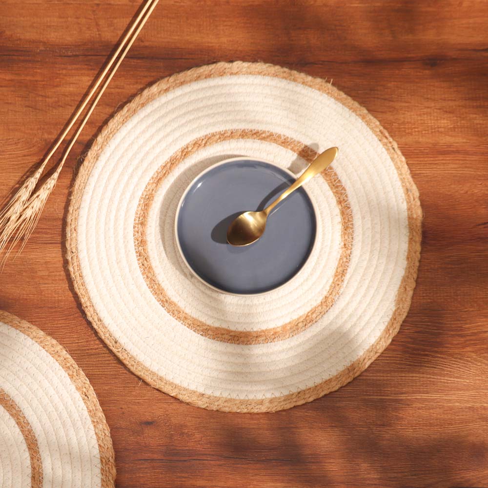 Cotton & Jute Round Placemats, Set of 4 - Natural Cream