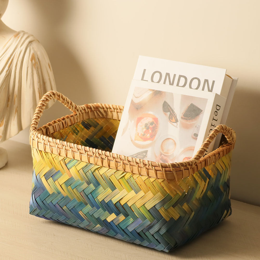 Crest Bamboo Storage Basket, Large - Blue Natural