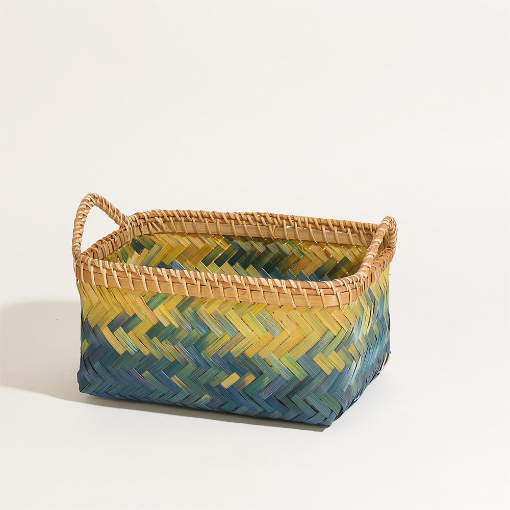 Crest Bamboo Storage Basket, Large - Blue Natural