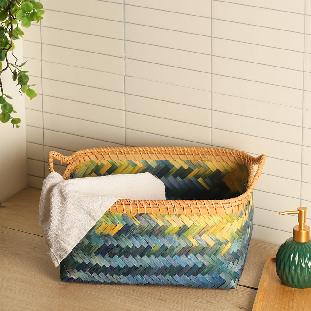 Crest Bamboo Storage Basket, Large - Blue Natural