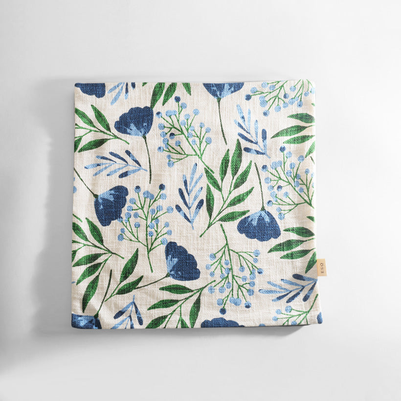 Crocus Printed Cotton Cushion Cover 45x45cm - Blue Green