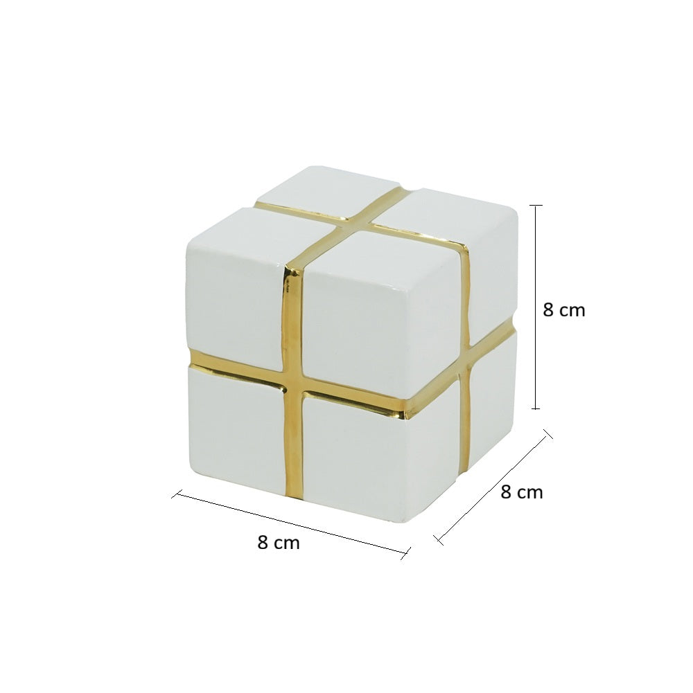 Cross Cube Decorative Sculpture Small - White Gold