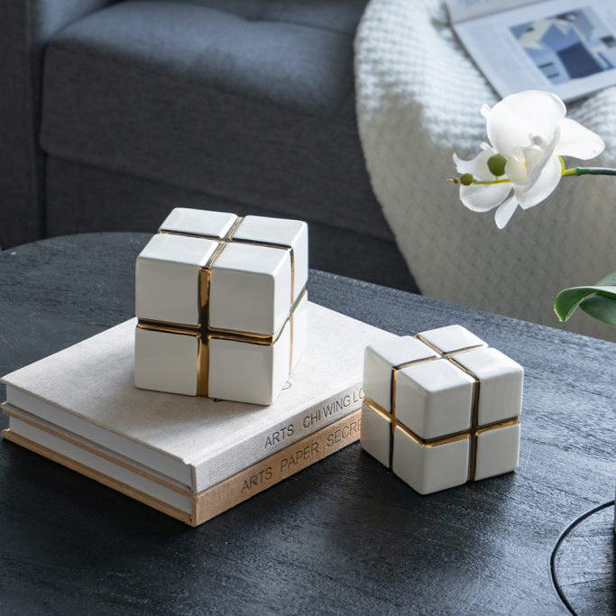 Cross Cube Decorative Sculpture Small - White Gold