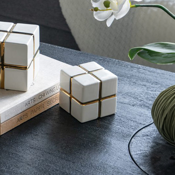 Cross Cube Decorative Sculpture Small - White Gold