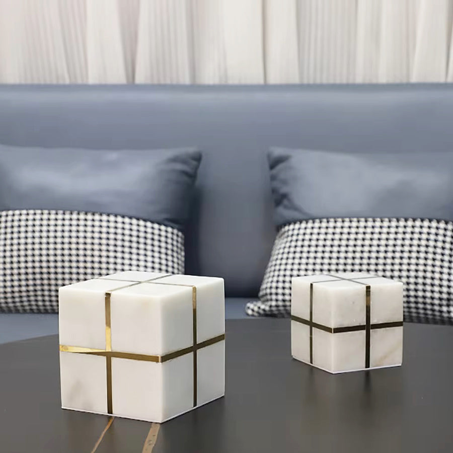 Cross Cube Decorative Sculpture Small - White Gold