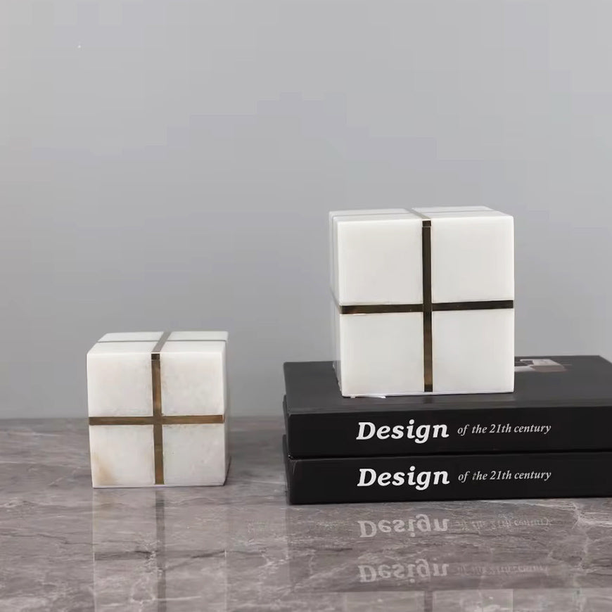 Cross Cube Decorative Sculpture Small - White Gold