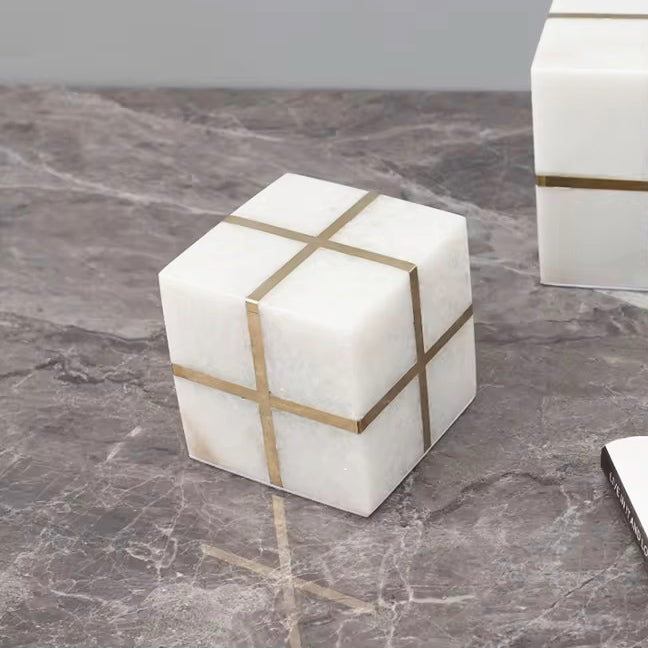 Cross Cube Decorative Sculpture Small - White Gold